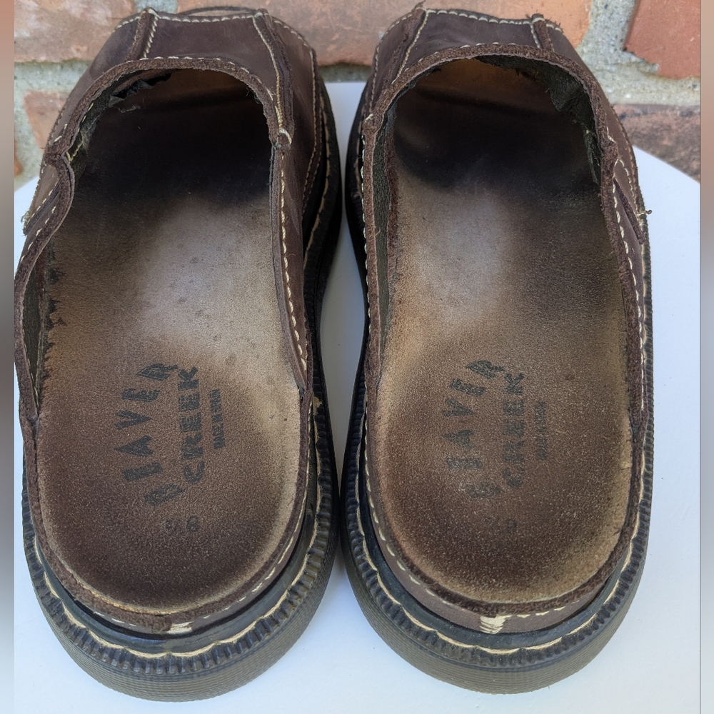 Beaver Creek 90s Y2K Brown Leather Chunky Slip-On Sandals - Picture 9 of 10